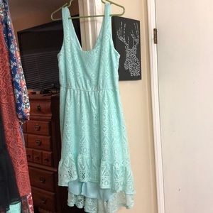 Teal lace high low dress